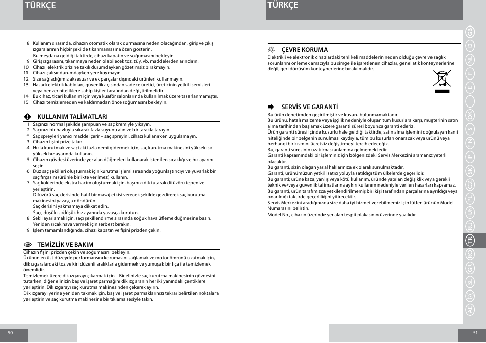 Türkçe | Remington D3015 User Manual | Page 26 / 37