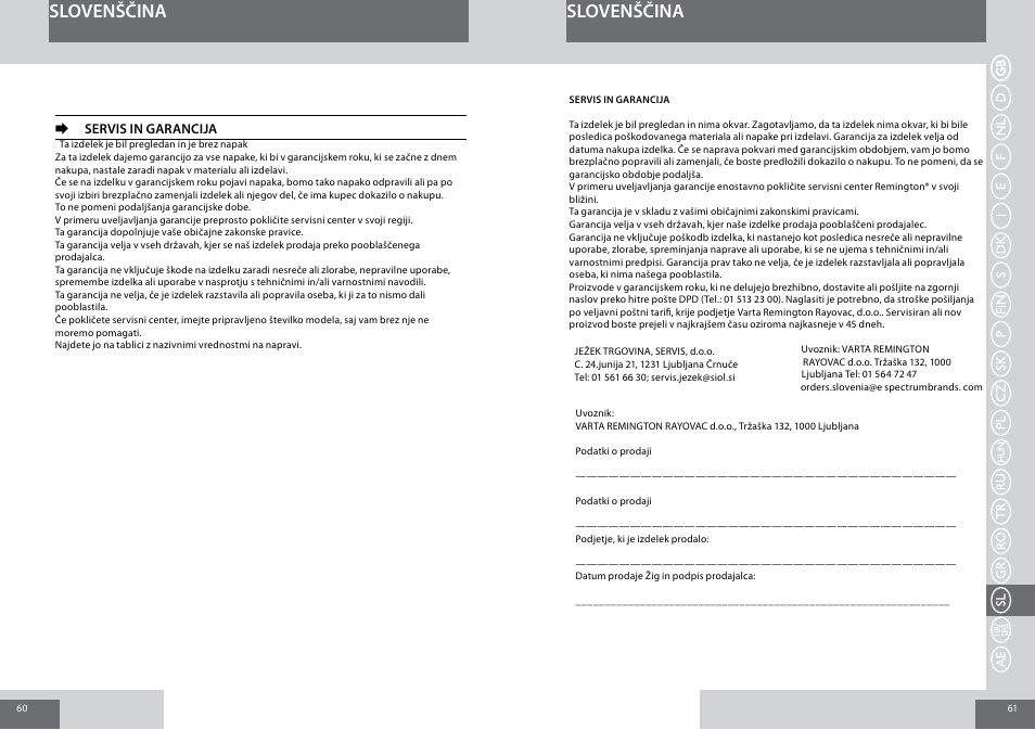 Slovenščina | Remington D3015 User Manual | Page 31 / 37