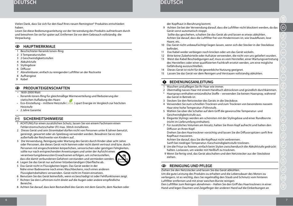 Deutsch | Remington D3015 User Manual | Page 4 / 37