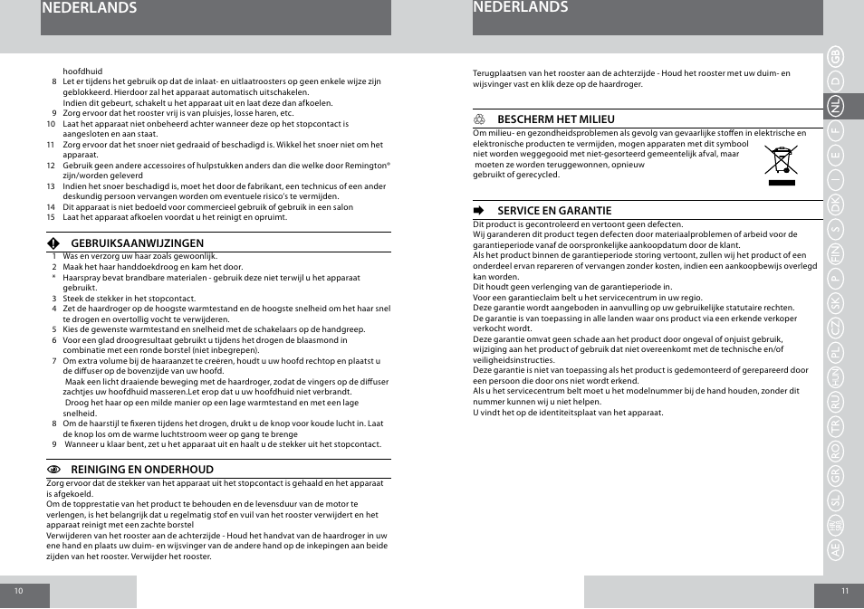 Nederlands | Remington D3015 User Manual | Page 6 / 37