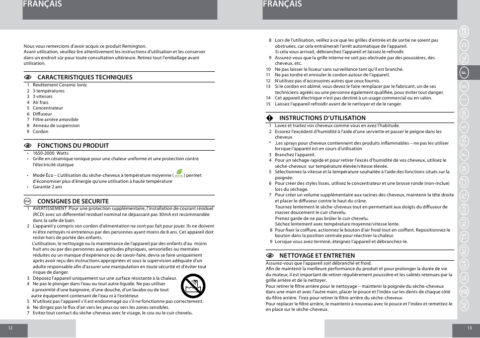 Français | Remington D3015 User Manual | Page 7 / 37