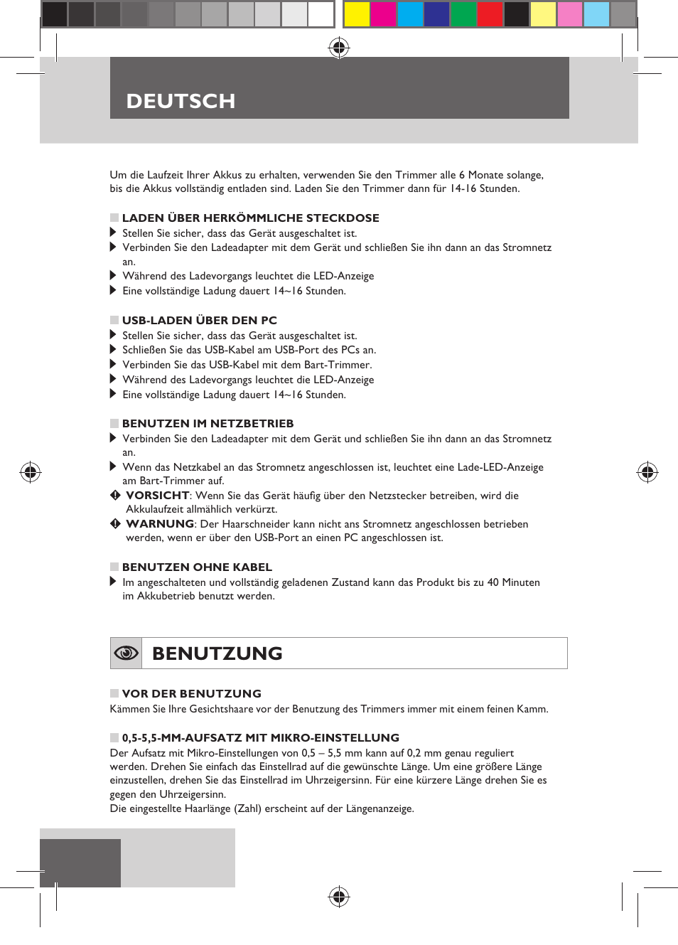 Deutsch, Benutzung | Remington MB4110 User Manual | Page 10 / 129