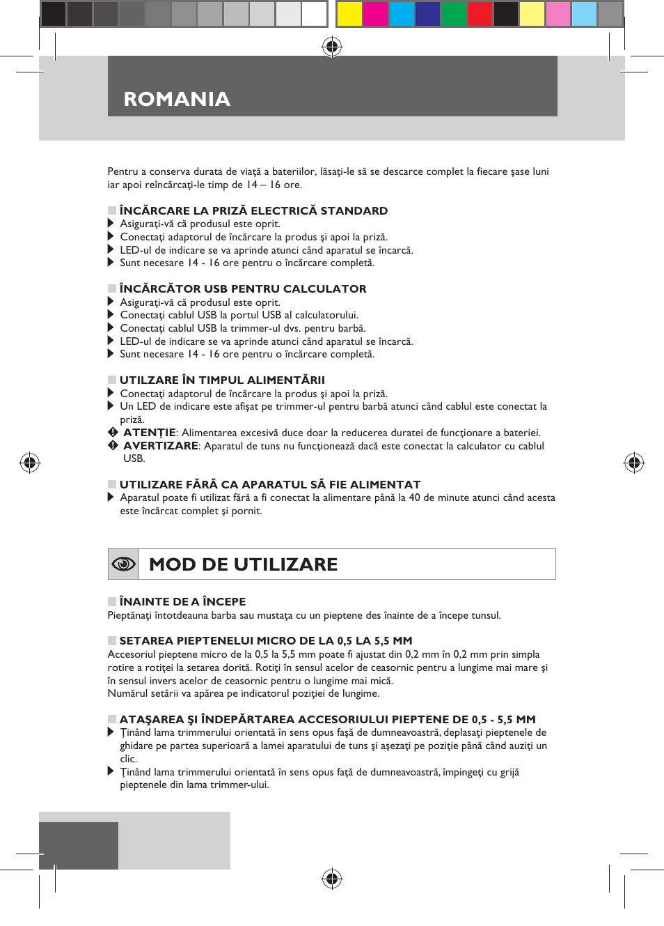 Romania, Mod de utilizare | Remington MB4110 User Manual | Page 100 / 129