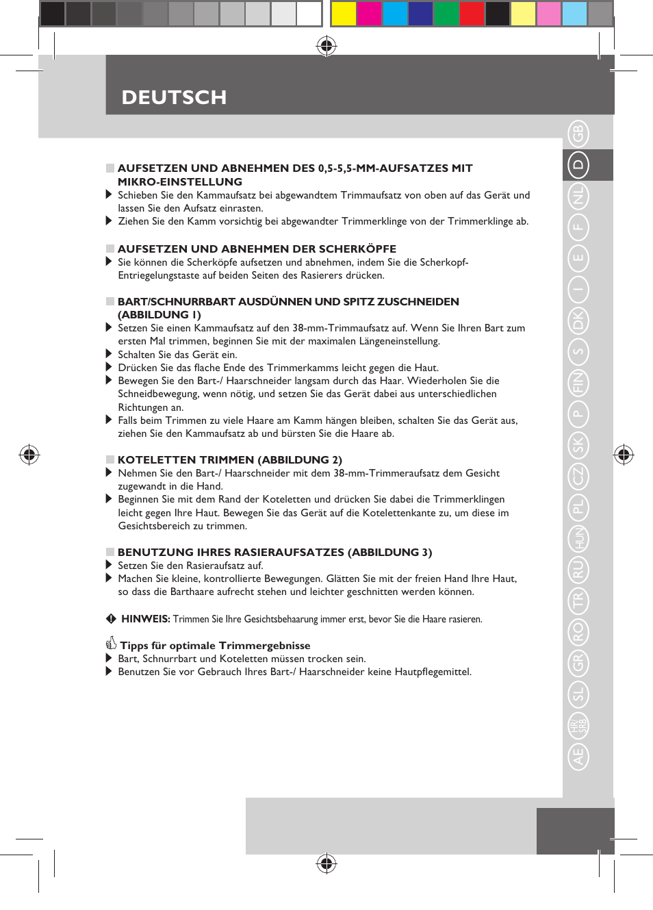 Deutsch | Remington MB4110 User Manual | Page 11 / 129