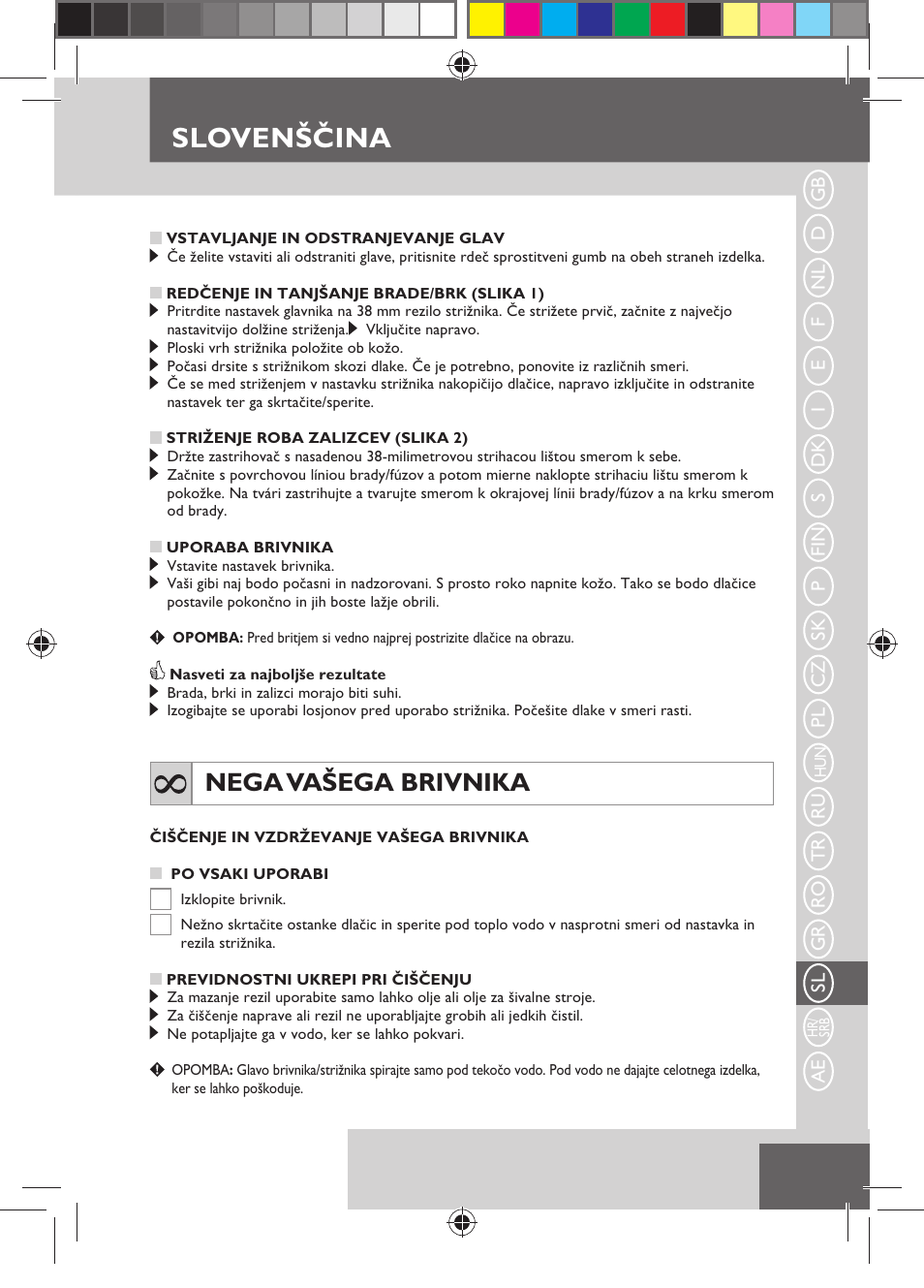 Slovenščina, Nega vašega brivnika | Remington MB4110 User Manual | Page 113 / 129