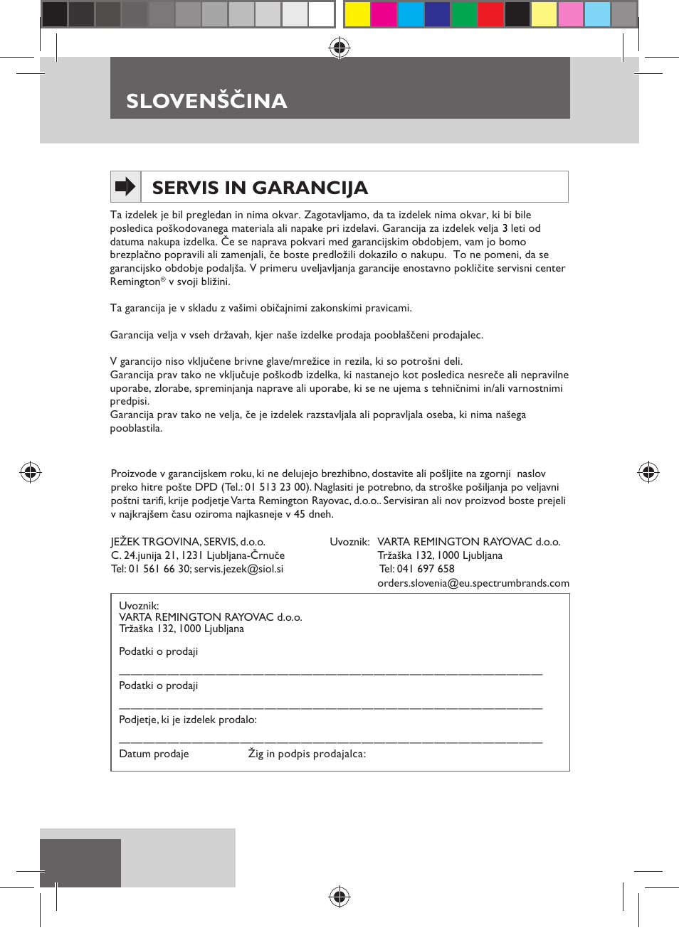 Slovenščina, Servis in garancija | Remington MB4110 User Manual | Page 116 / 129