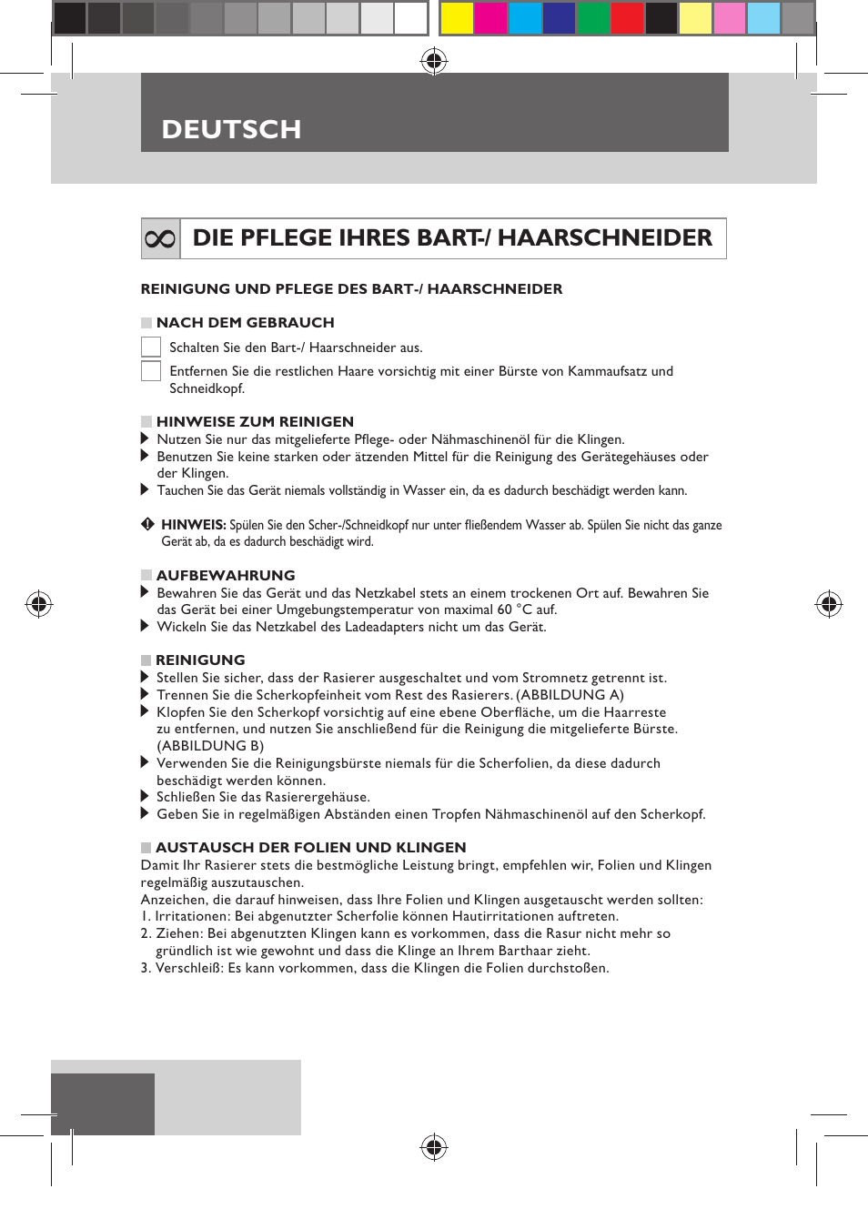 Deutsch, Die pflege ihres bart-/ haarschneider | Remington MB4110 User Manual | Page 12 / 129