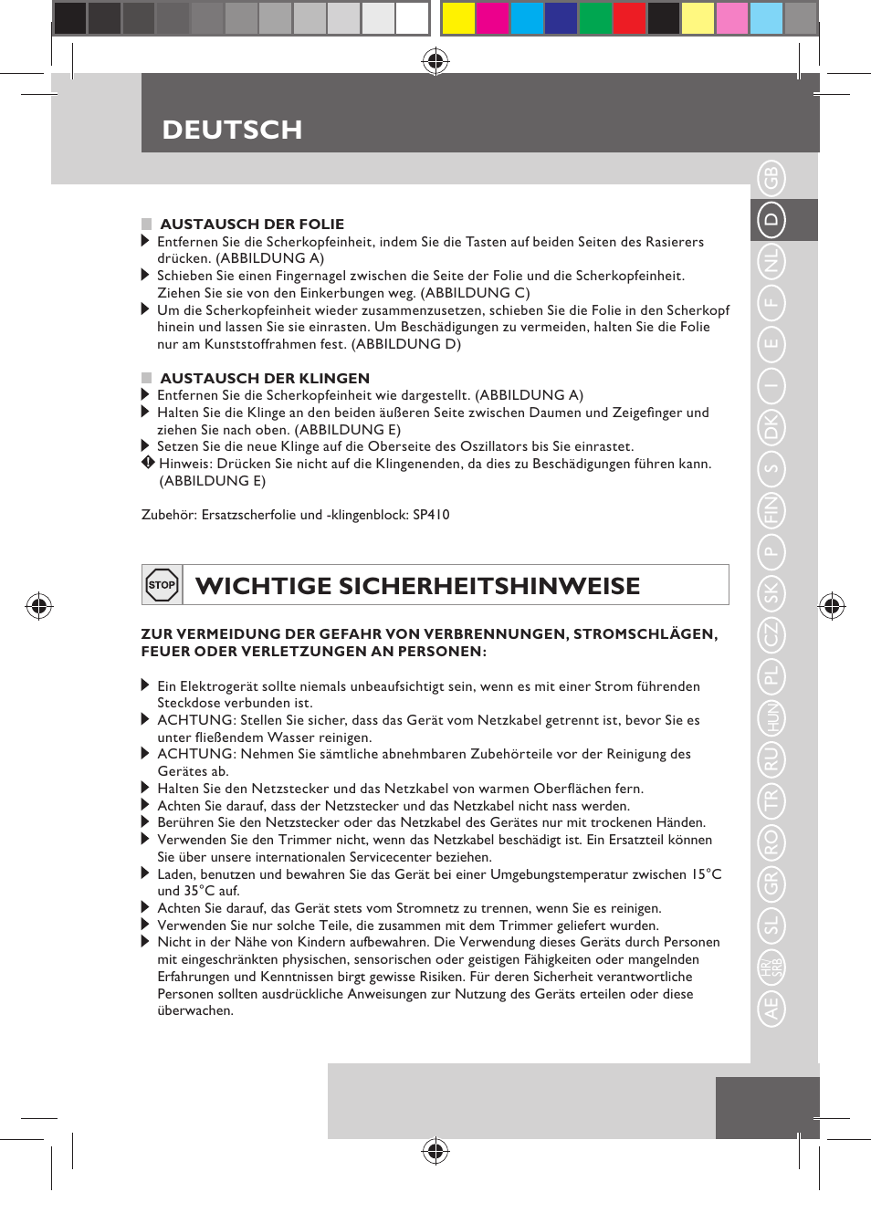 Deutsch, Wichtige sicherheitshinweise | Remington MB4110 User Manual | Page 13 / 129