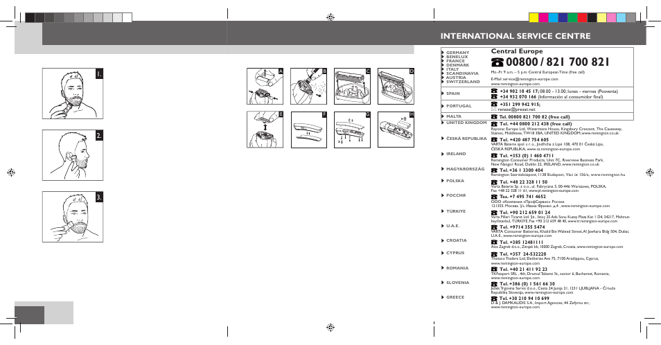 International service centre, Central europe | Remington MB4110 User Manual | Page 2 / 129