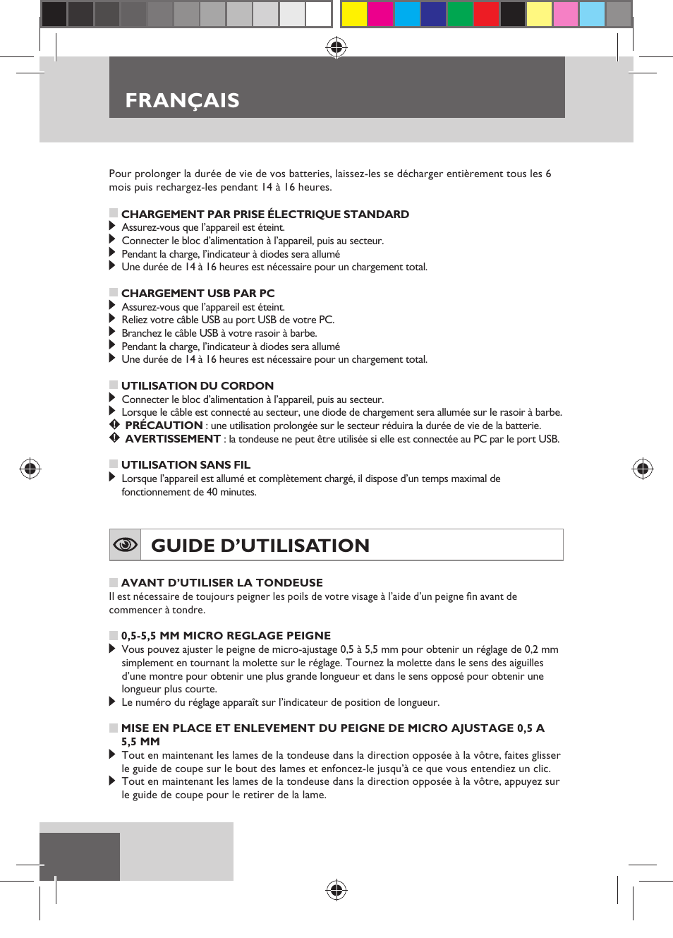 Français, Guide d’utilisation | Remington MB4110 User Manual | Page 22 / 129