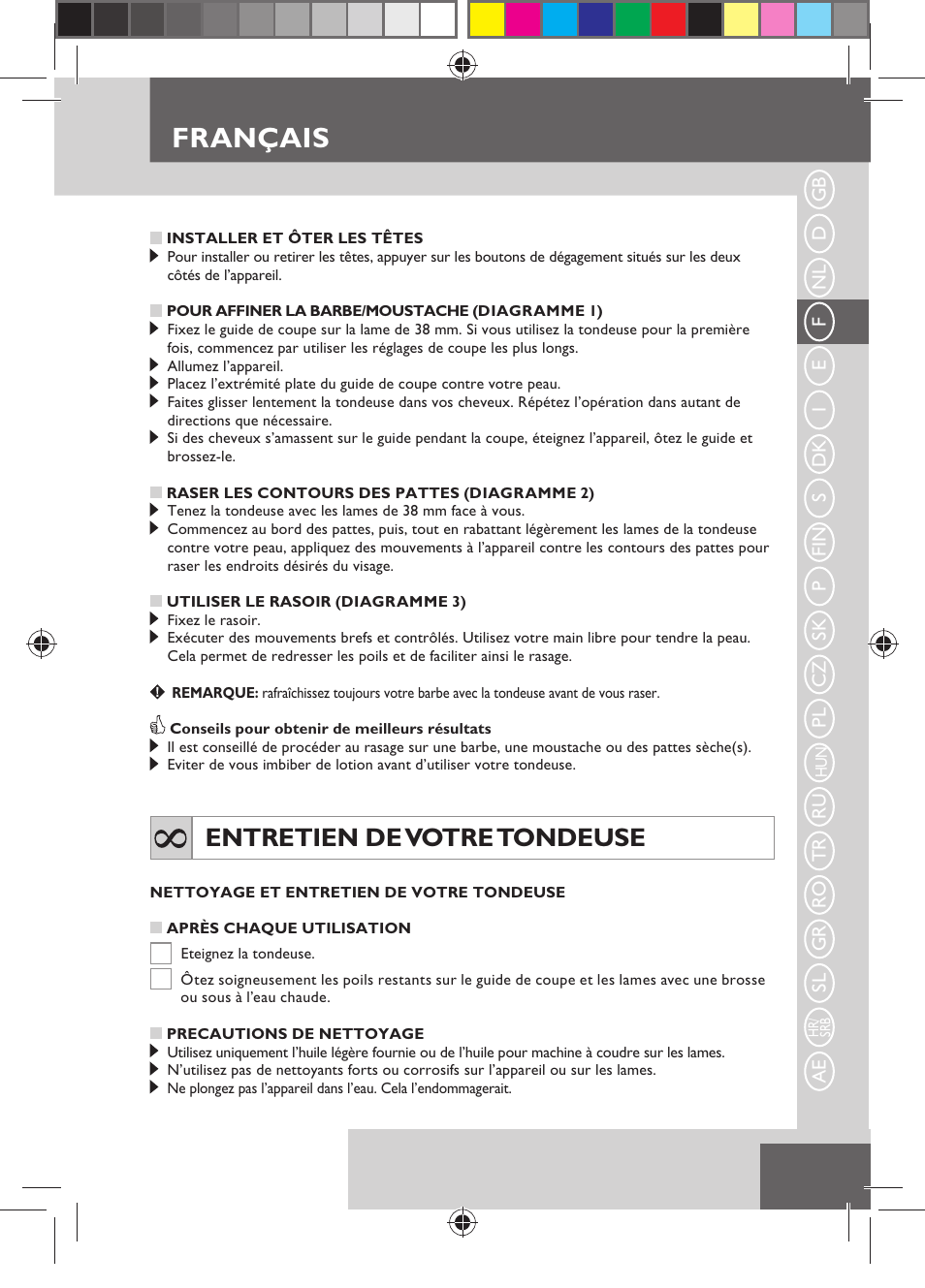 Français, Entretien de votre tondeuse | Remington MB4110 User Manual | Page 23 / 129