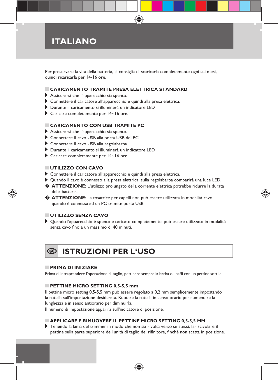 Italiano, Istruzioni per l‘uso | Remington MB4110 User Manual | Page 34 / 129