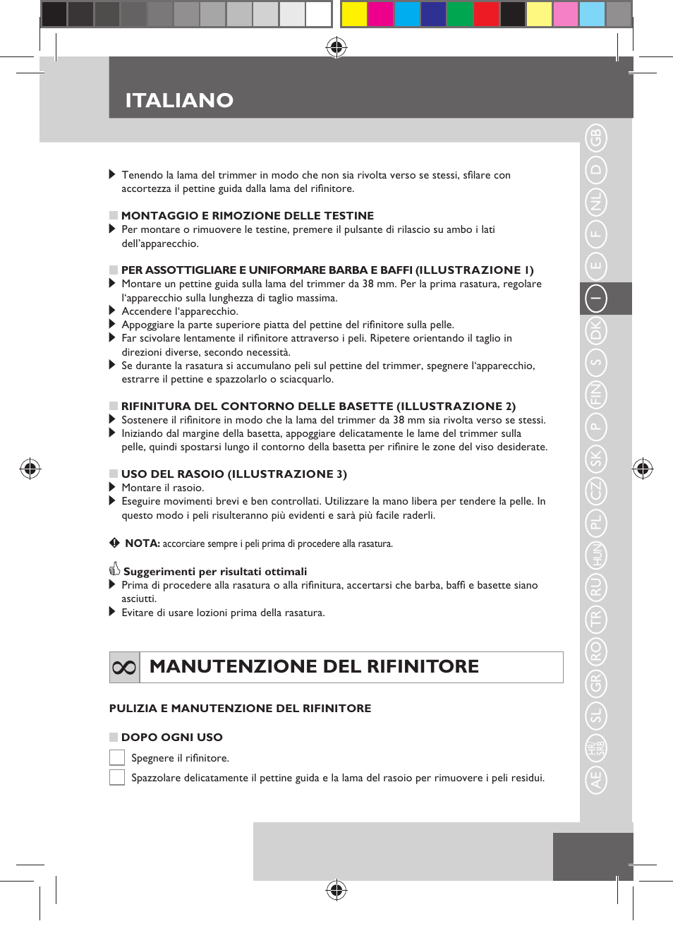 Italiano, Manutenzione del rifinitore | Remington MB4110 User Manual | Page 35 / 129