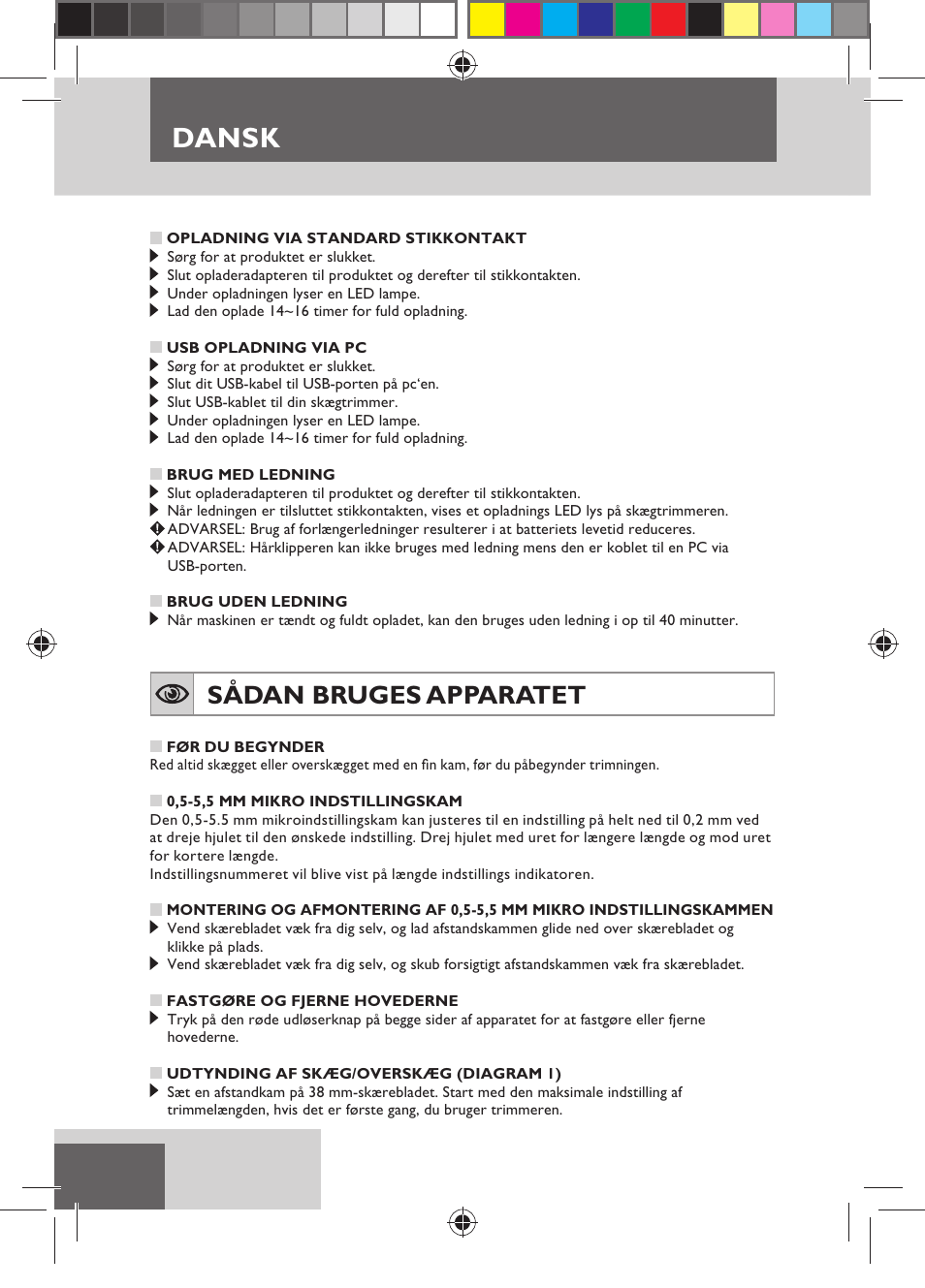 Dansk, Sådan bruges apparatet | Remington MB4110 User Manual | Page 40 / 129