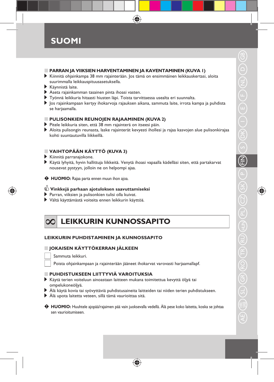 Suomi, Leikkurin kunnossapito | Remington MB4110 User Manual | Page 53 / 129