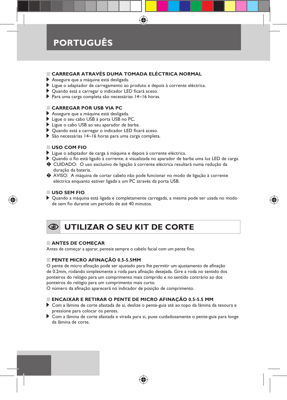 Português, Utilizar o seu kit de corte | Remington MB4110 User Manual | Page 58 / 129