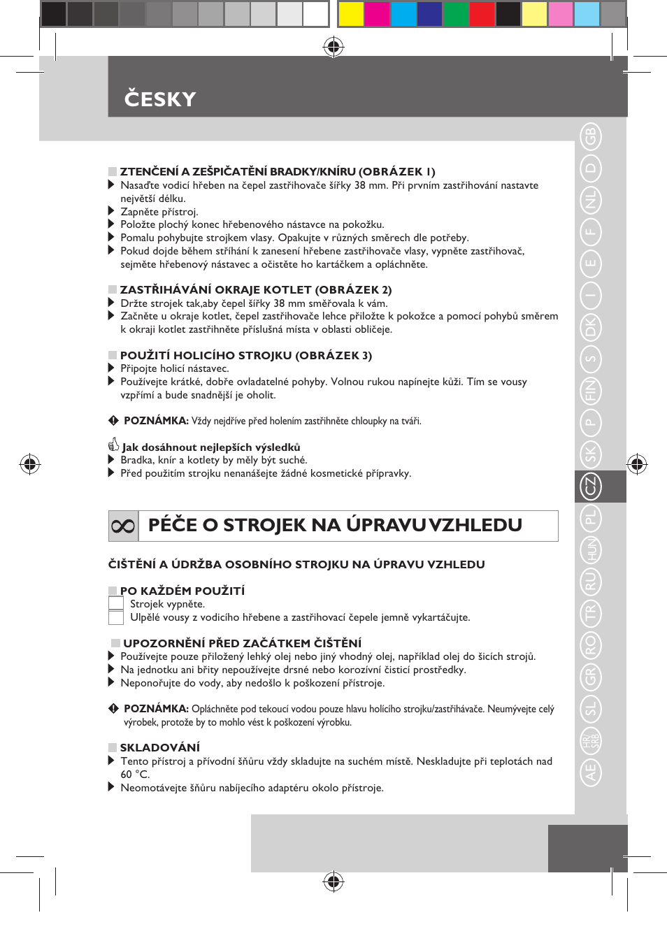 Česky, Péče o strojek na úpravu vzhledu | Remington MB4110 User Manual | Page 71 / 129