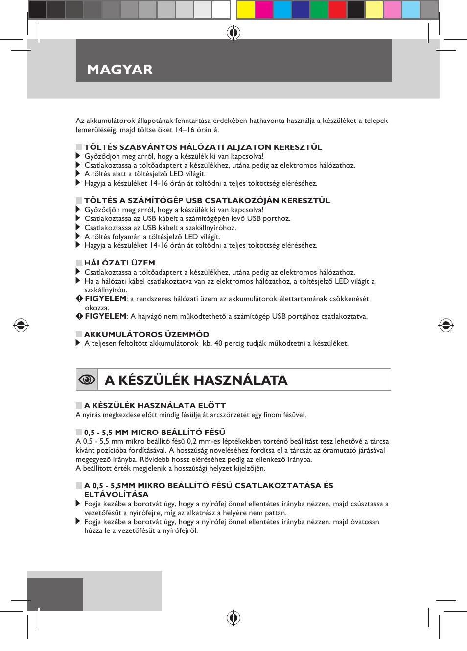 Magyar, A készülék használata | Remington MB4110 User Manual | Page 82 / 129