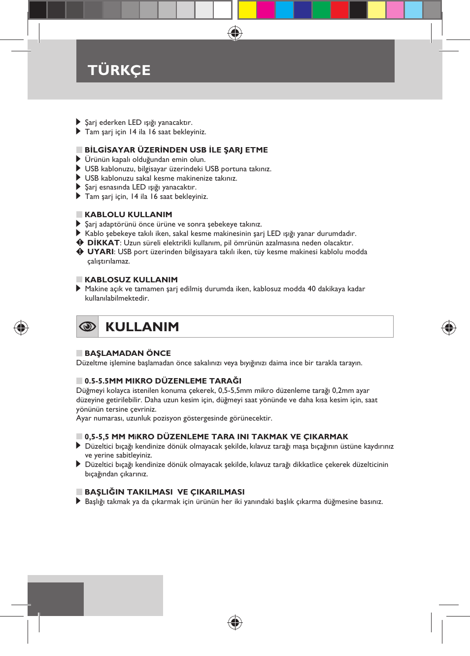 Türkçe, Kullanim | Remington MB4110 User Manual | Page 94 / 129