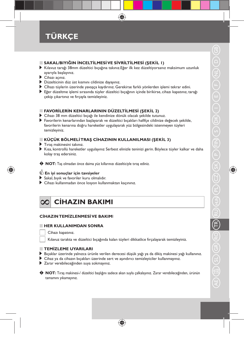 Türkçe, Cihazin bakimi | Remington MB4110 User Manual | Page 95 / 129