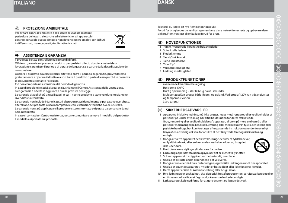 Italiano dansk | Remington CI6219 User Manual | Page 11 / 36