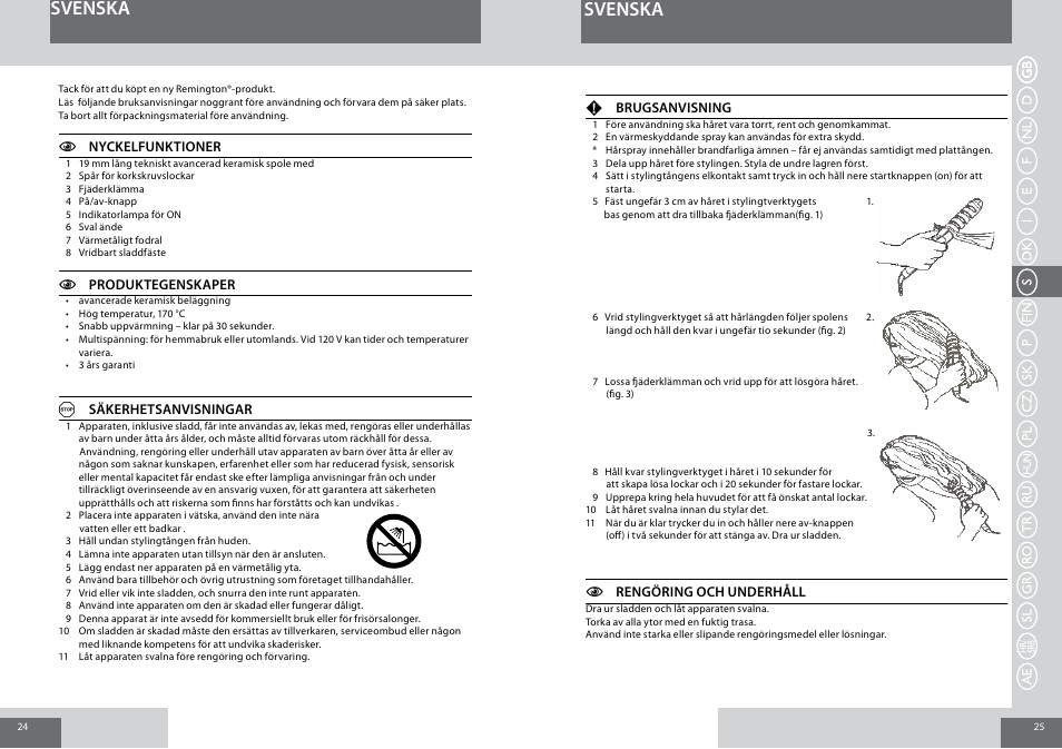 Svenska | Remington CI6219 User Manual | Page 13 / 36
