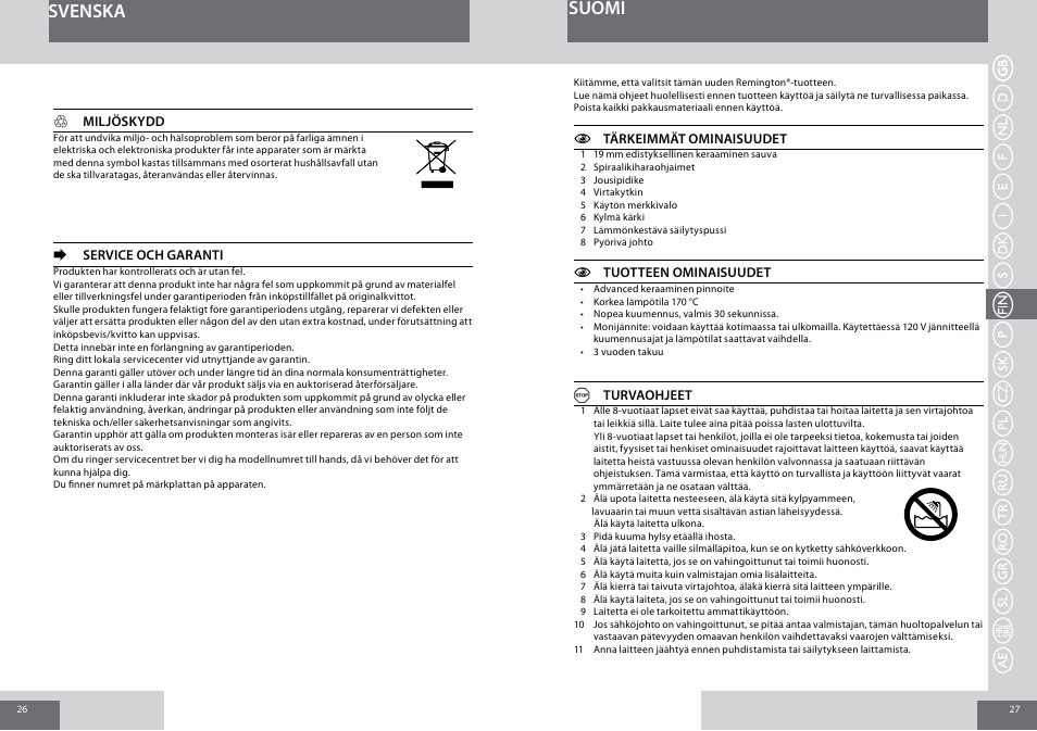 Svenska suomi | Remington CI6219 User Manual | Page 14 / 36