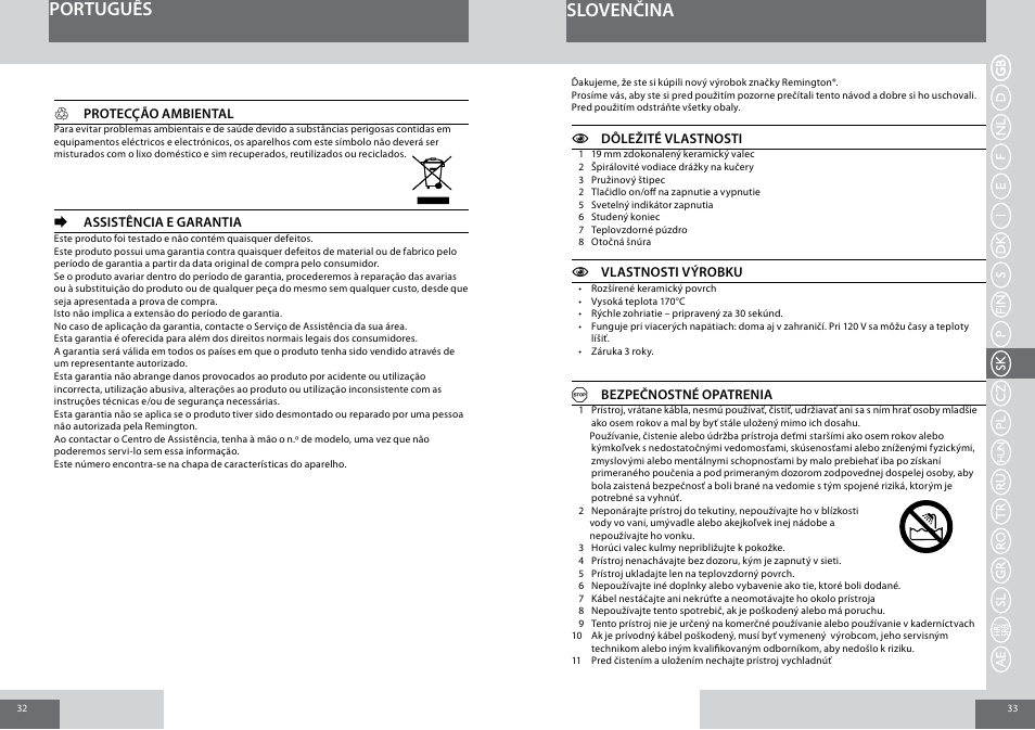 Português slovenčina | Remington CI6219 User Manual | Page 17 / 36
