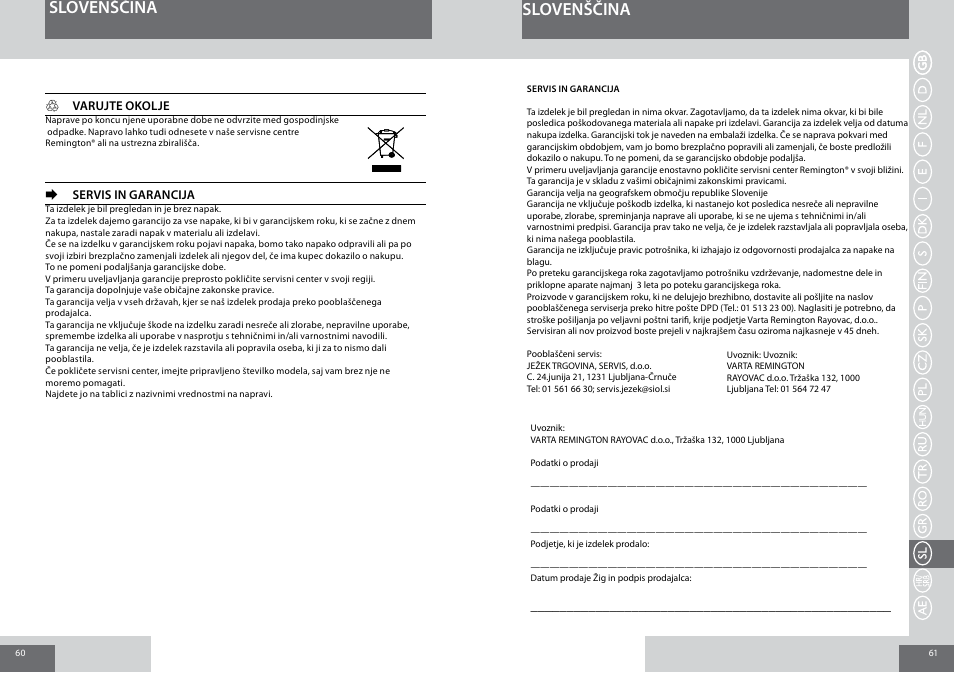 Slovenščina | Remington CI6219 User Manual | Page 31 / 36