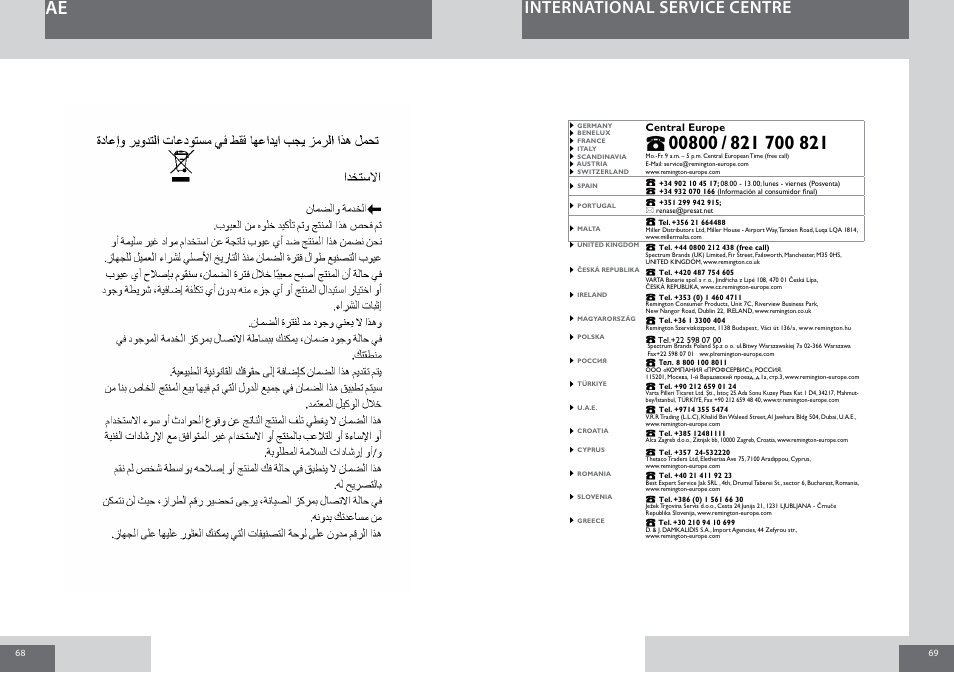 International service centre, Central europe | Remington CI6219 User Manual | Page 35 / 36