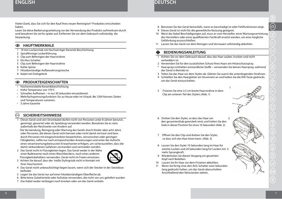 English deutsch | Remington CI6219 User Manual | Page 4 / 36