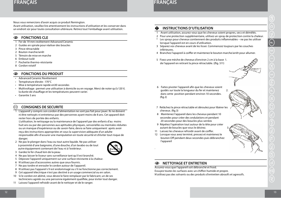 Français | Remington CI6219 User Manual | Page 7 / 36