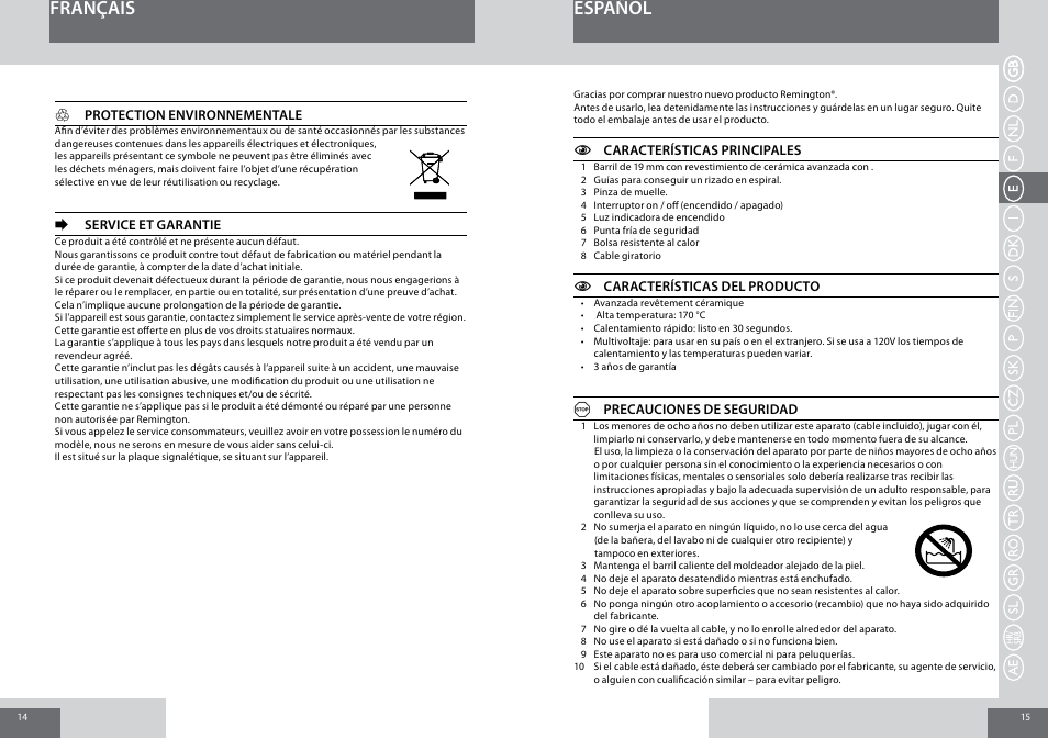 Français español | Remington CI6219 User Manual | Page 8 / 36