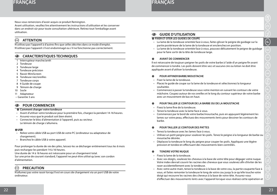 Français | Remington PG6050 User Manual | Page 12 / 70