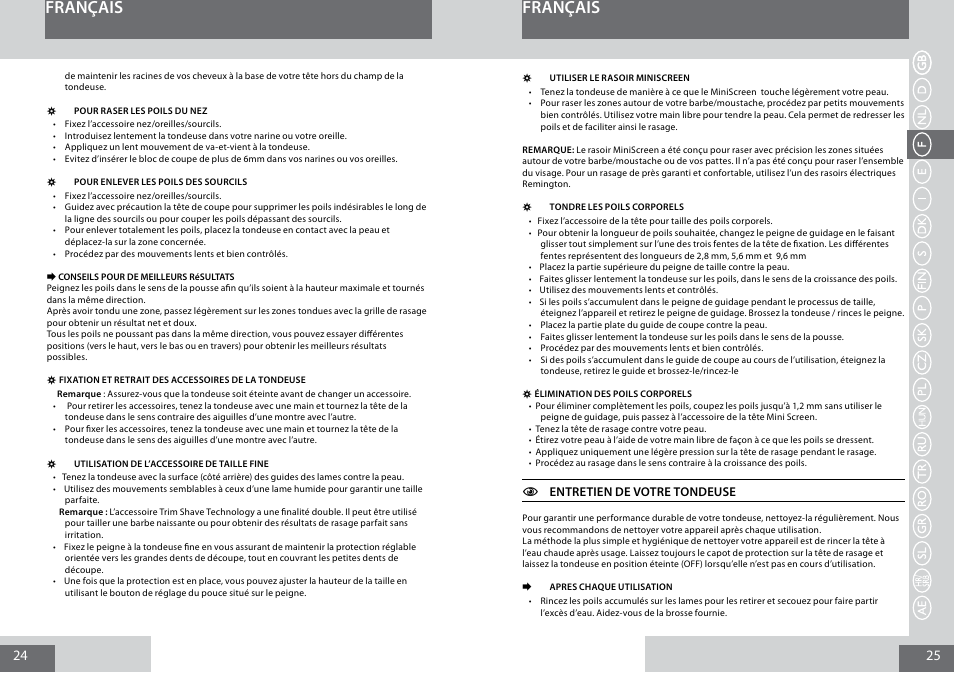 Français | Remington PG6050 User Manual | Page 13 / 70
