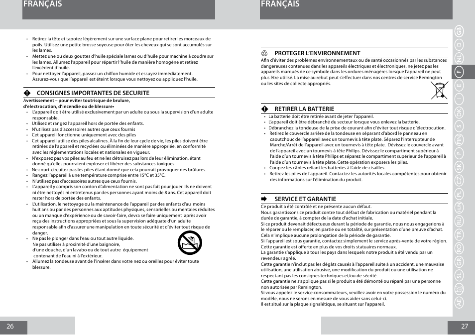 Français | Remington PG6050 User Manual | Page 14 / 70