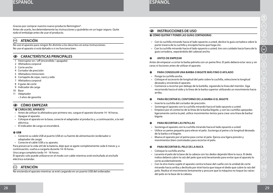 Español | Remington PG6050 User Manual | Page 15 / 70