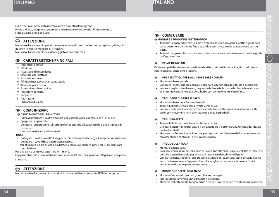 Italiano | Remington PG6050 User Manual | Page 18 / 70