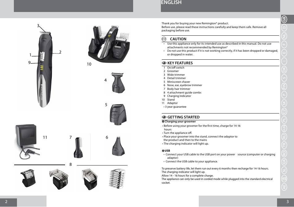 English | Remington PG6050 User Manual | Page 2 / 70