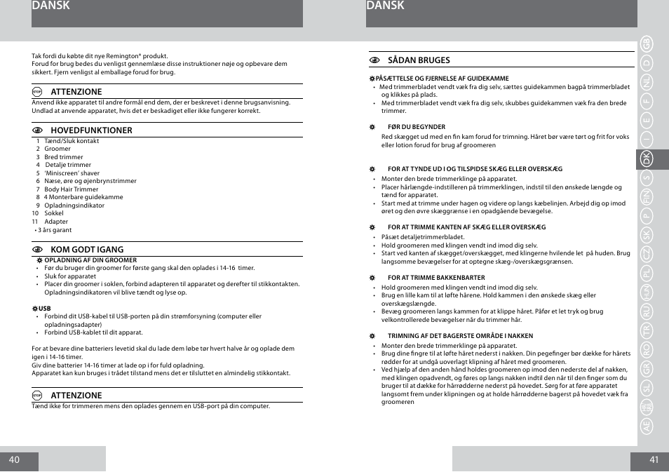 Dansk | Remington PG6050 User Manual | Page 21 / 70