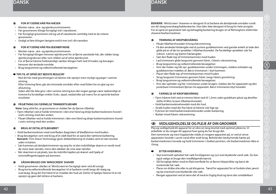 Dansk | Remington PG6050 User Manual | Page 22 / 70