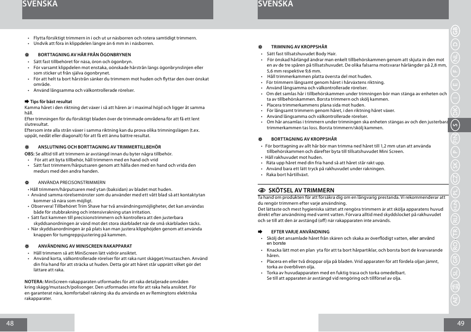 Svenska | Remington PG6050 User Manual | Page 25 / 70