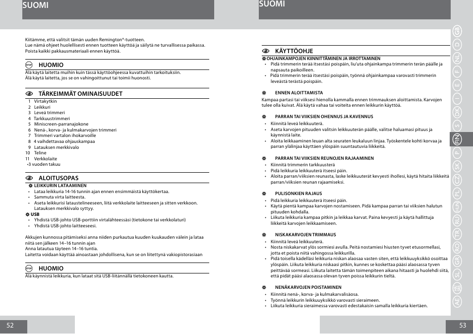 Suomi | Remington PG6050 User Manual | Page 27 / 70