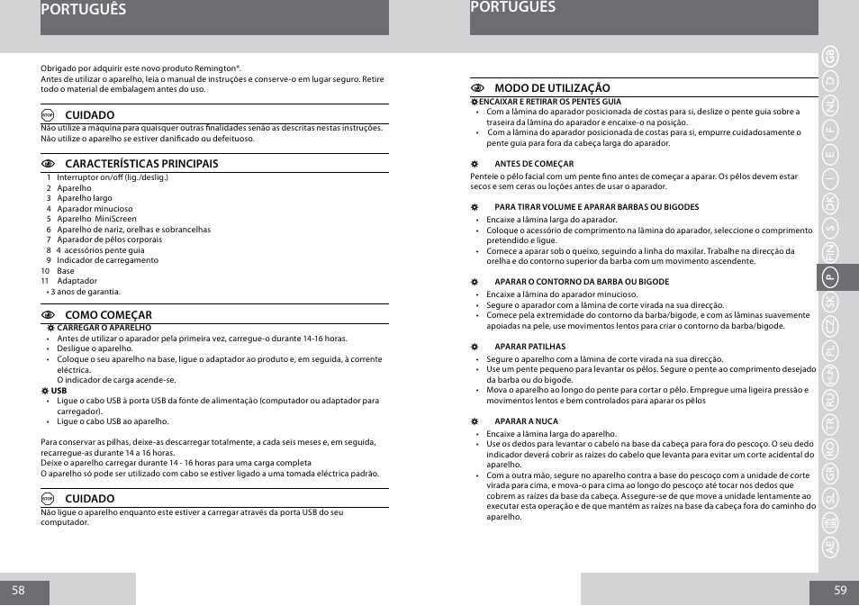 Português | Remington PG6050 User Manual | Page 30 / 70
