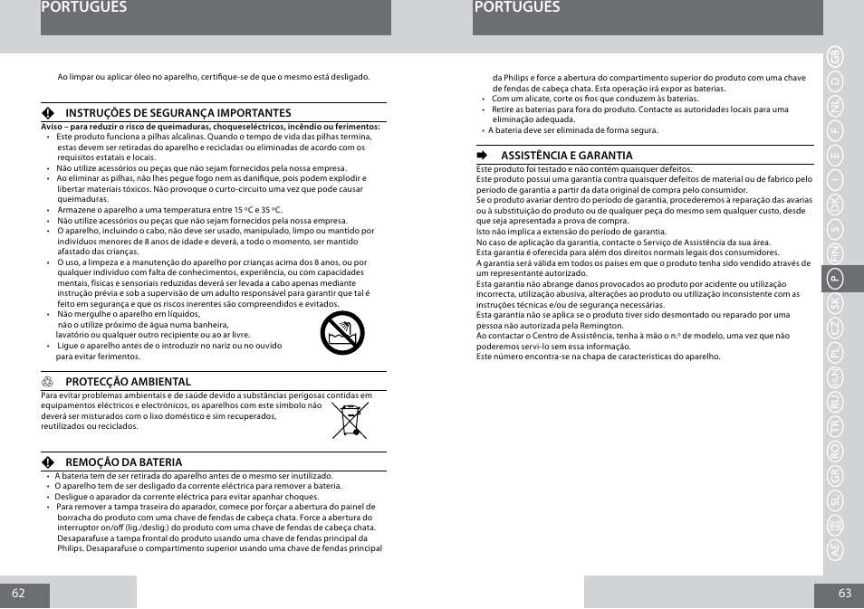 Português | Remington PG6050 User Manual | Page 32 / 70
