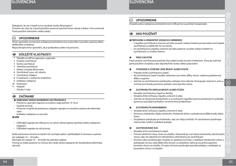 Slovenčina | Remington PG6050 User Manual | Page 33 / 70