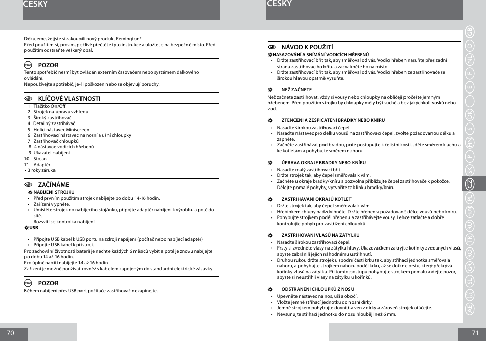 Česky | Remington PG6050 User Manual | Page 36 / 70