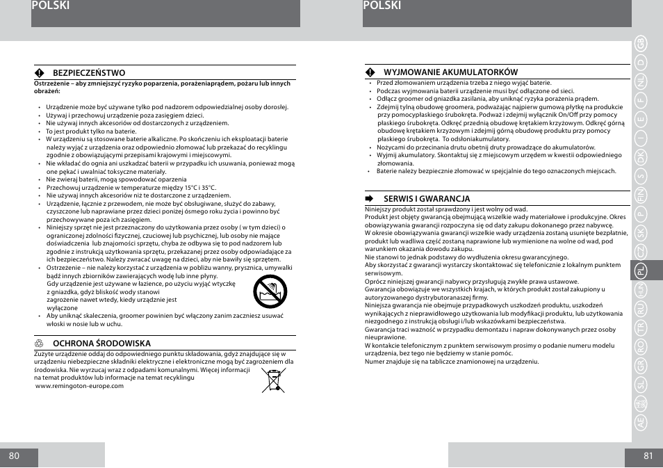 Polski | Remington PG6050 User Manual | Page 41 / 70