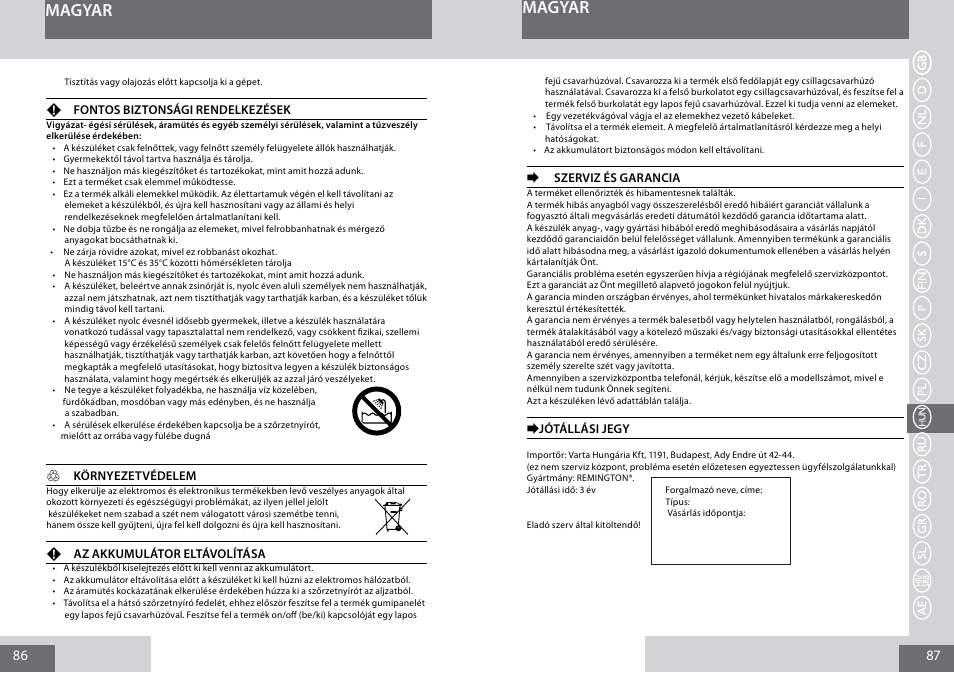 Magyar | Remington PG6050 User Manual | Page 44 / 70