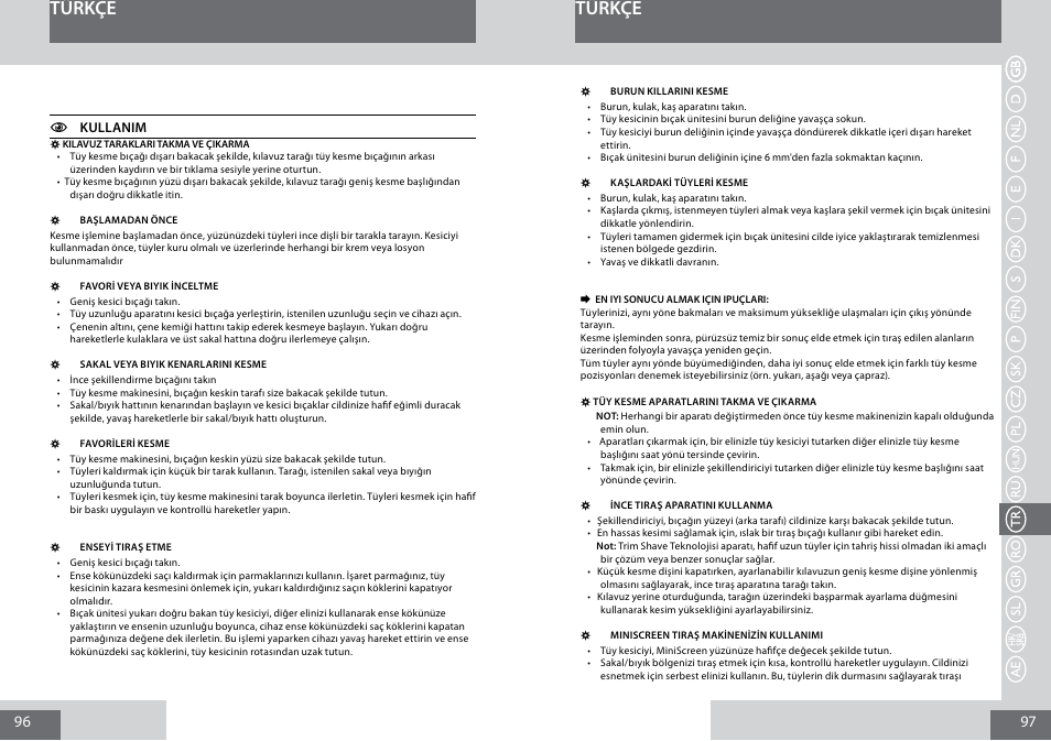 Türkçe | Remington PG6050 User Manual | Page 49 / 70